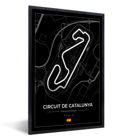 Poster mit Rahmen - F1 - Rennstrecke - Circuit de Barcelona-Catalunya - Rennstrecke - Spanien - Schwarz - Vertikal-1