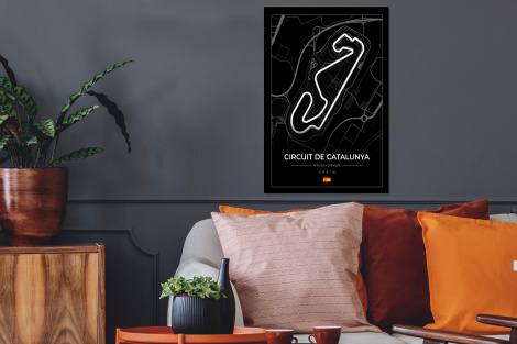 Poster mit Rahmen - F1 - Rennstrecke - Circuit de Barcelona-Catalunya - Rennstrecke - Spanien - Schwarz - Vertikal-2