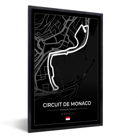 Poster mit Rahmen - Monaco - Formel 1 - Circuit de Monaco - Rennstrecke - Schwarz - Vertikal