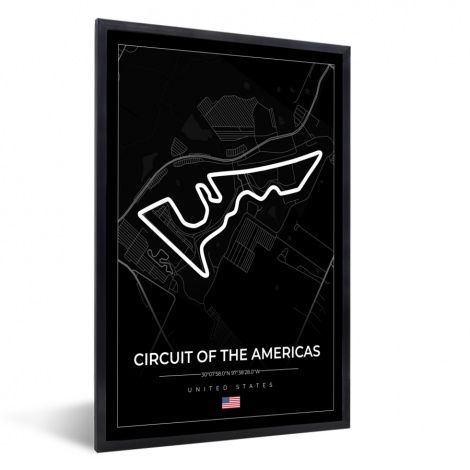 Poster met lijst - Amerika - Racebaan - Formule 1 - Circuit of the Americas - Racing - Zwart - Staand