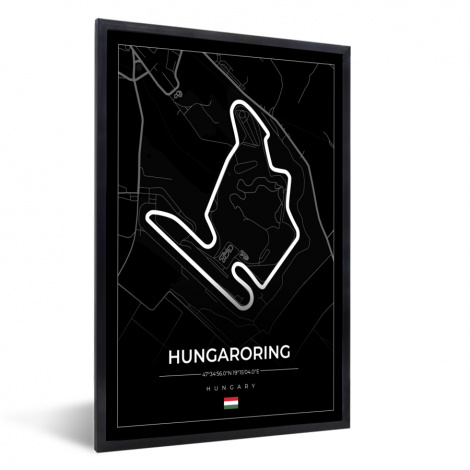 Poster mit Rahmen - F1 - Ungarn - Auto - Rennstrecke - Hungaroring - Schwarz - Vertikal-thumbnail-1