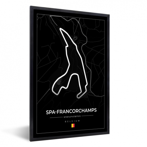 Poster met lijst - Racebaan - Circuit van Spa-Francorchamps - Circuit - België - Formule 1 - Zwart - Staand