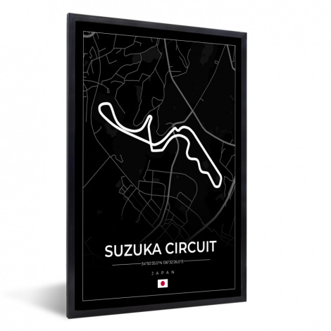 Poster mit Rahmen - F1 - Rennsport - Japan - Suzuka Circuit - Rennstrecke - Schwarz - Vertikal-1