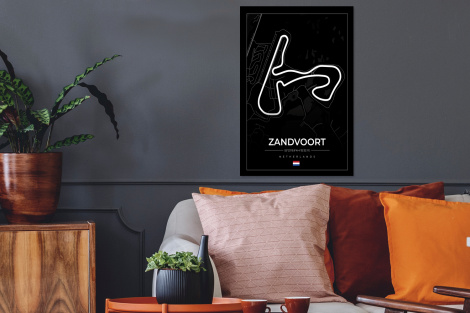 Poster mit Rahmen - Formel 1 - Rundkurs Zandvoort - Rennstrecke - Niederlande - Schwarz - Vertikal-2