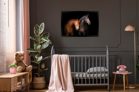 Poster met lijst - Paarden - Dieren - Portret - Bruin - Liggend-3