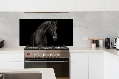 Spatscherm keuken - Paard - Dieren - Zwart - Portret-4