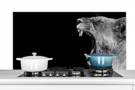 Spritzschutz Küche - Tiere - Löwe - Schwarz - Weiß - Porträt