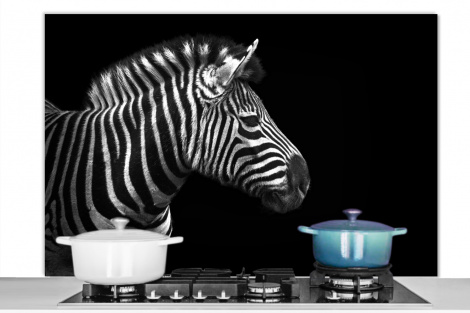 Spatscherm keuken - Zebra - Zwart - Wit - Portret - Dieren-1