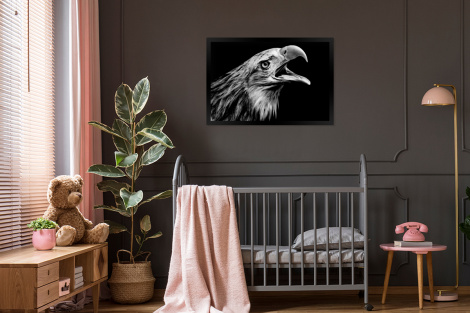 Poster met lijst - Adelaar - Portret - Roofvogels - Zwart - Wit - Vogel - Liggend-3