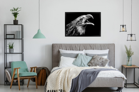 Poster met lijst - Adelaar - Portret - Roofvogels - Zwart - Wit - Vogel - Liggend-4