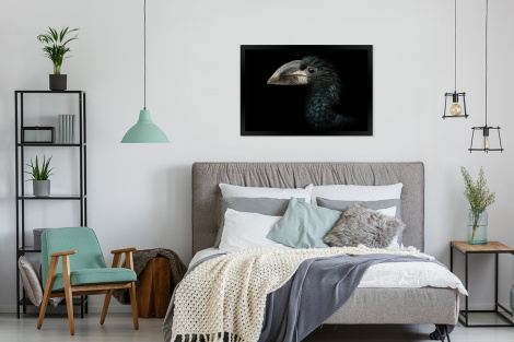 Poster met lijst - Vogel - Portret - Neushoornvogel - Zwart - Dieren - Liggend-4