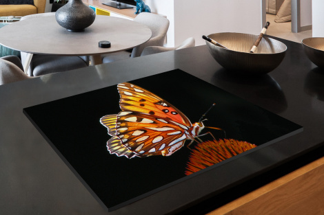 Herdabdeckplatte - Schmetterling - Blumen - Insekt - Porträt - Schwarz - Orange-2