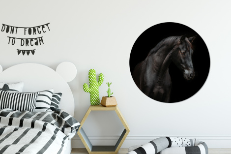 Behangcirkel - Paard - Dieren - Zwart - Portret-2