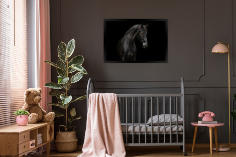 Poster met lijst - Paard - Dieren - Zwart - Portret - Liggend-3