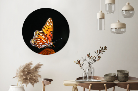Behangcirkel - Vlinder - Bloemen - Insect - Portret - Zwart - Oranje-3