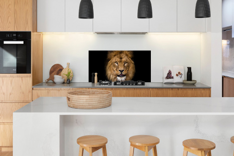 Spritzschutz Küche - Löwe - Porträt - Schwarz - Tiere-3