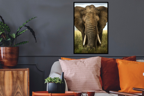 Poster mit Rahmen - Elefant - Natur - Gras - Tiere - Landschaft - Vertikal-thumbnail-2