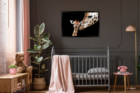 Poster met lijst - Giraffe - Dieren - Zwart - Portret - Dieren - Liggend-3