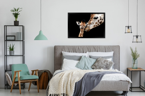 Poster met lijst - Giraffe - Dieren - Zwart - Portret - Dieren - Liggend-thumbnail-4