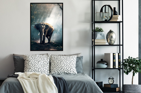 Poster mit Rahmen - Elefant - Tiere - Licht - Wald - Natur - Wildtiere - Vertikal-4
