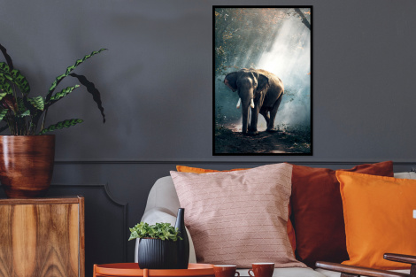 Poster mit Rahmen - Elefant - Tiere - Licht - Wald - Natur - Wildtiere - Vertikal-thumbnail-2