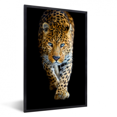 Poster met lijst - Luipaard - Dieren - Portret - Wilde dieren - Zwart - Staand-1