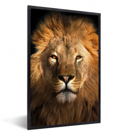 Poster met lijst - Leeuw - Dieren - Zwart - Licht - Bruin - Portret - Staand-thumbnail-1