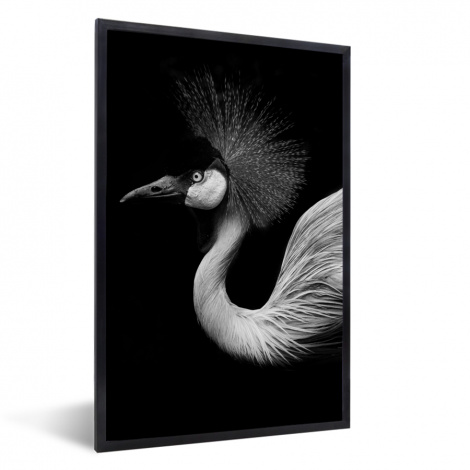 Poster met lijst - Kraanvogel - Zwart - Wit - Vogel - Dieren - Staand