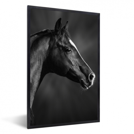Poster mit Rahmen - Pferd - Tiere - Schwarz - Weiß - Porträt - Vertikal
