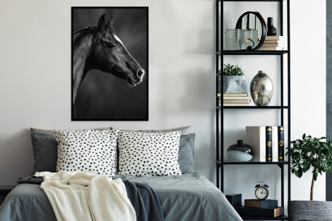 Poster mit Rahmen - Pferd - Tiere - Schwarz - Weiß - Porträt - Vertikal-4