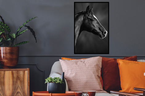 Poster met lijst - Paard - Dieren - Zwart - Wit - Portret - Staand-thumbnail-2