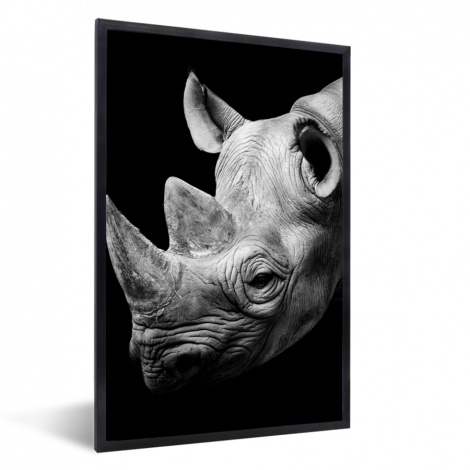 Poster mit Rahmen - Tiere - Nashorn - Schwarz - Weiß - Porträt - Vertikal-1