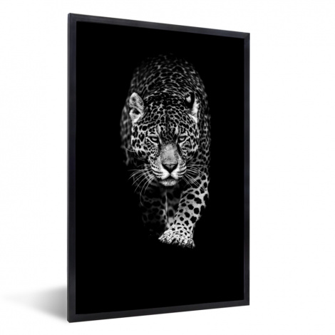 Poster met lijst - Dieren - Zwart - Luipaard - Wit - Wild - Staand