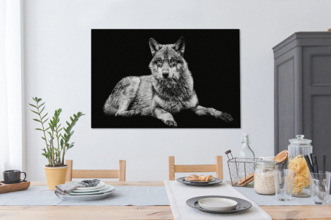 Canvas schilderij - Wilde dieren - Wolf - Zwart - Wit-4
