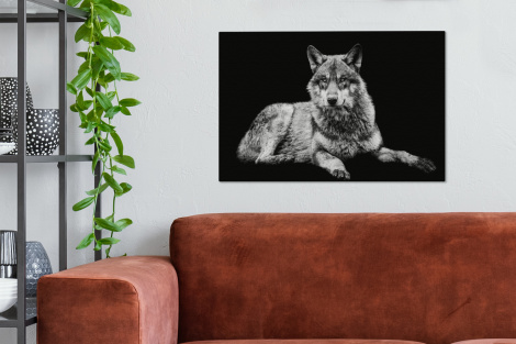 Canvas schilderij - Wilde dieren - Wolf - Zwart - Wit-2