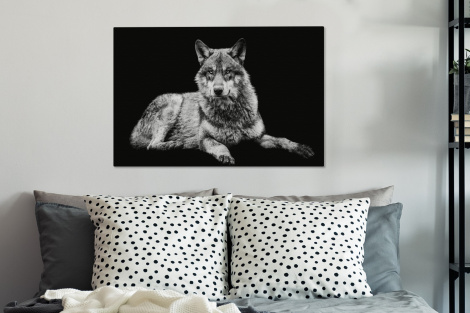 Canvas schilderij - Wilde dieren - Wolf - Zwart - Wit-3