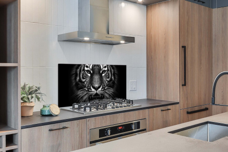 Spritzschutz Küche - Tiger - Tiere - Schwarz - Weiß - Porträt - Wild-2
