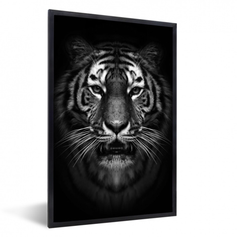 Poster mit Rahmen - Tiger - Tiere - Schwarz - Weiß - Porträt - Wild - Vertikal-thumbnail-1