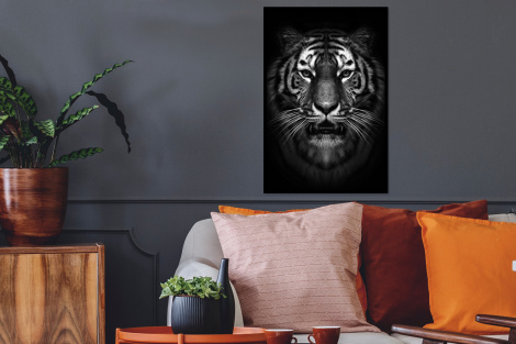 Poster mit Rahmen - Tiger - Tiere - Schwarz - Weiß - Porträt - Wild - Vertikal-2