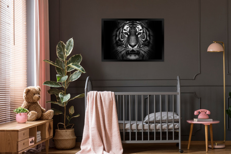 Poster mit Rahmen - Tiger - Tiere - Schwarz - Weiß - Porträt - Wild - Horizontal-3