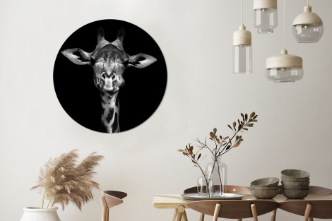 Runde Tapete - Giraffe - Porträt - Tiere - Schwarz - Weiß-3