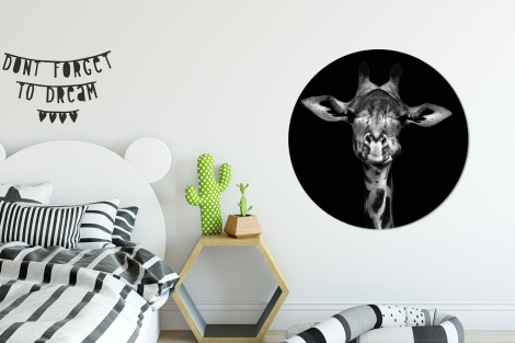 Behangcirkel - Giraffe - Portret - Dieren - Zwart - Wit-thumbnail-2