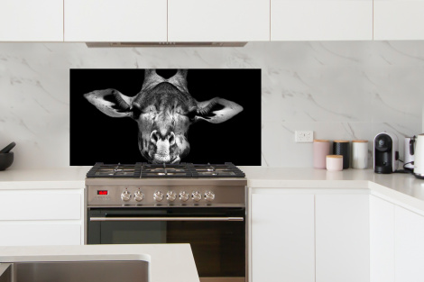 Spritzschutz Küche - Giraffe - Porträt - Tiere - Schwarz - Weiß-4