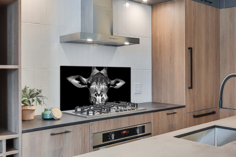 Spritzschutz Küche - Giraffe - Porträt - Tiere - Schwarz - Weiß-2