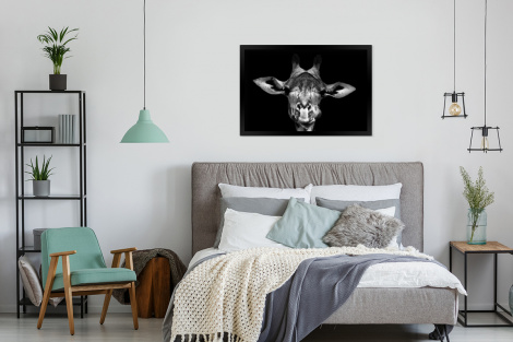 Poster mit Rahmen - Giraffe - Porträt - Tiere - Schwarz - Weiß - Horizontal-4