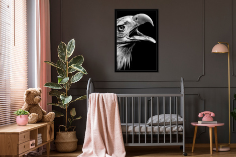 Poster met lijst - Adelaar - Portret - Roofvogels - Zwart - Wit - Vogel - Staand-3