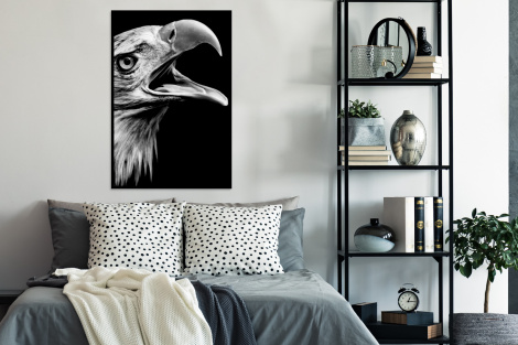 Poster met lijst - Adelaar - Portret - Roofvogels - Zwart - Wit - Vogel - Staand-4