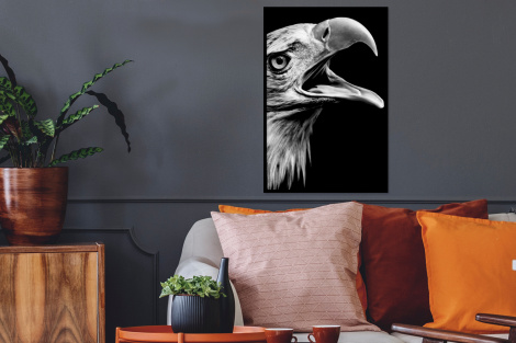 Poster met lijst - Adelaar - Portret - Roofvogels - Zwart - Wit - Vogel - Staand-2