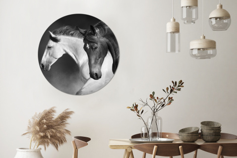 Behangcirkel - Paarden - Dieren - Zwart - Wit - Portret-3