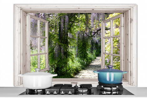 Spritzschutz Küche - Blauer Regen - Blumen - Aussicht - Baum - Frühling-1